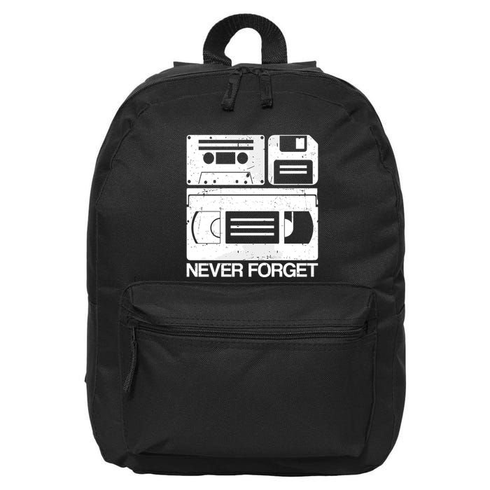 Retro Never Forget Cassette Floppy Disk Vhs Tape 16 in Basic Backpack