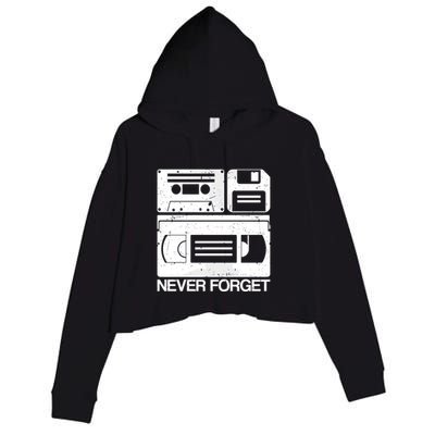 Retro Never Forget Cassette Floppy Disk Vhs Tape Crop Fleece Hoodie