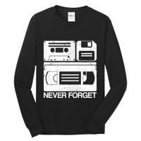 Retro Never Forget Cassette Floppy Disk Vhs Tape Tall Long Sleeve T-Shirt