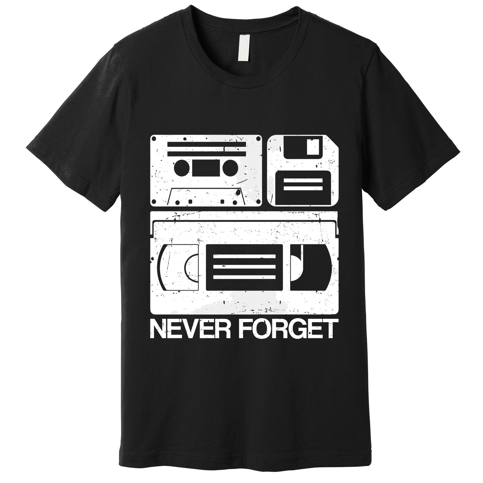 Retro Never Forget Cassette Floppy Disk Vhs Tape Premium T-Shirt