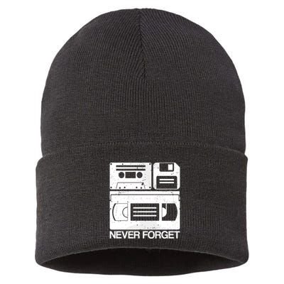 Retro Never Forget Cassette Floppy Disk Vhs Tape Sustainable Knit Beanie