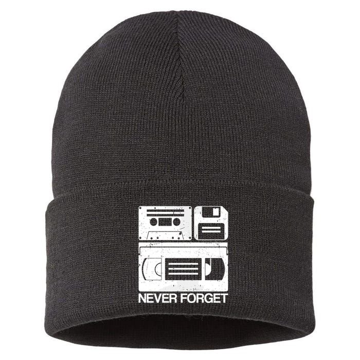 Retro Never Forget Cassette Floppy Disk Vhs Tape Sustainable Knit Beanie