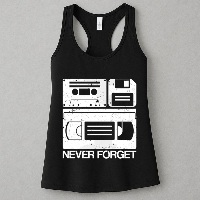 Retro Never Forget Cassette Floppy Disk Vhs Tape Womens Tank Top