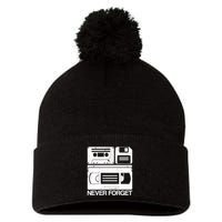 Retro Never Forget Cassette Floppy Disk Vhs Tape Pom Pom 12in Knit Beanie