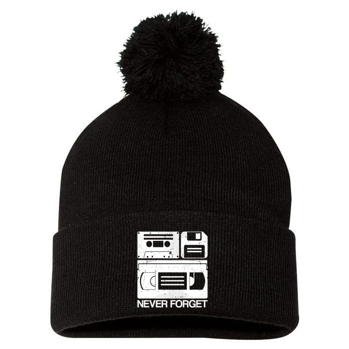 Retro Never Forget Cassette Floppy Disk Vhs Tape Pom Pom 12in Knit Beanie