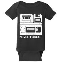 Retro Never Forget Cassette Floppy Disk Vhs Tape Baby Bodysuit