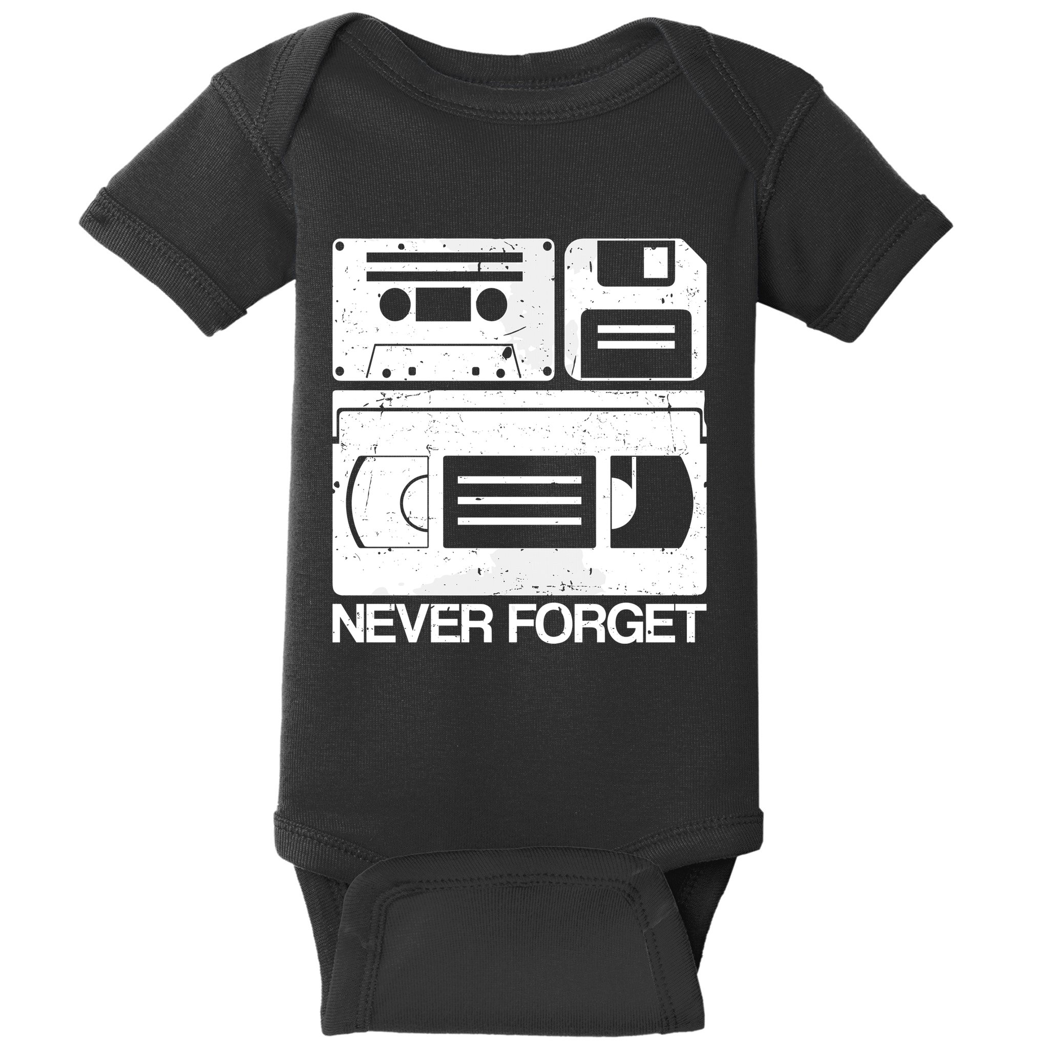 Retro Never Forget Cassette Floppy Disk Vhs Tape Baby Bodysuit