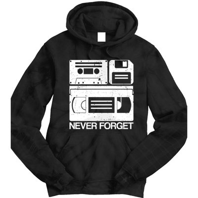 Retro Never Forget Cassette Floppy Disk Vhs Tape Tie Dye Hoodie