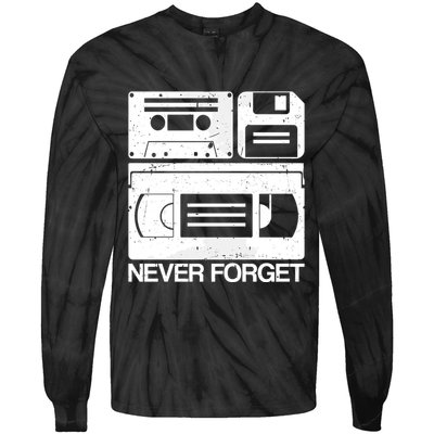 Retro Never Forget Cassette Floppy Disk Vhs Tape Tie-Dye Long Sleeve Shirt