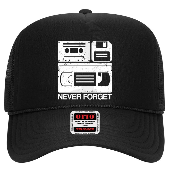 Retro Never Forget Cassette Floppy Disk Vhs Tape Trucker Hat