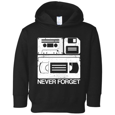 Retro Never Forget Cassette Floppy Disk Vhs Tape Toddler Hoodie