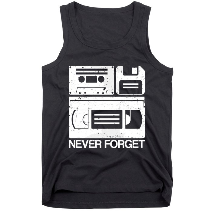 Retro Never Forget Cassette Floppy Disk Vhs Tape Tank Top