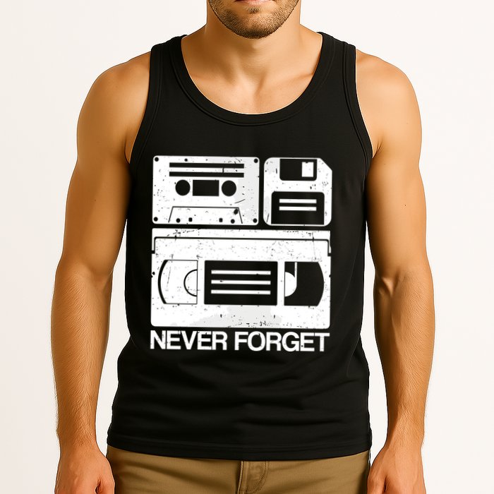 Retro Never Forget Cassette Floppy Disk Vhs Tape Tank Top