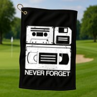 Retro Never Forget Cassette Floppy Disk Vhs Tape Golf Towel
