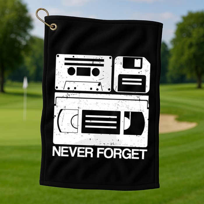 Retro Never Forget Cassette Floppy Disk Vhs Tape Golf Towel