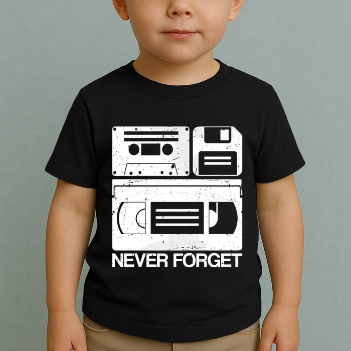 Retro Never Forget Cassette Floppy Disk Vhs Tape Toddler T-Shirt