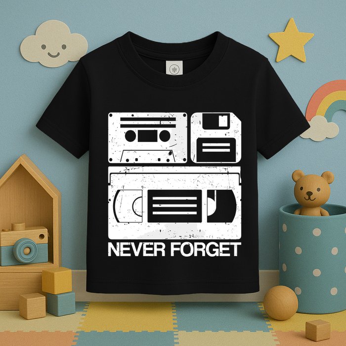 Retro Never Forget Cassette Floppy Disk Vhs Tape Toddler T-Shirt
