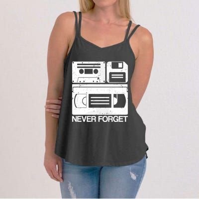 Retro Never Forget Cassette Floppy Disk Vhs Tape Women's Strappy Tank