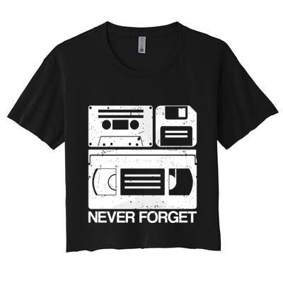 Retro Never Forget Cassette Floppy Disk Vhs Tape Crop Top