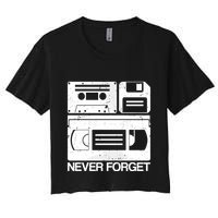 Retro Never Forget Cassette Floppy Disk Vhs Tape Crop Top