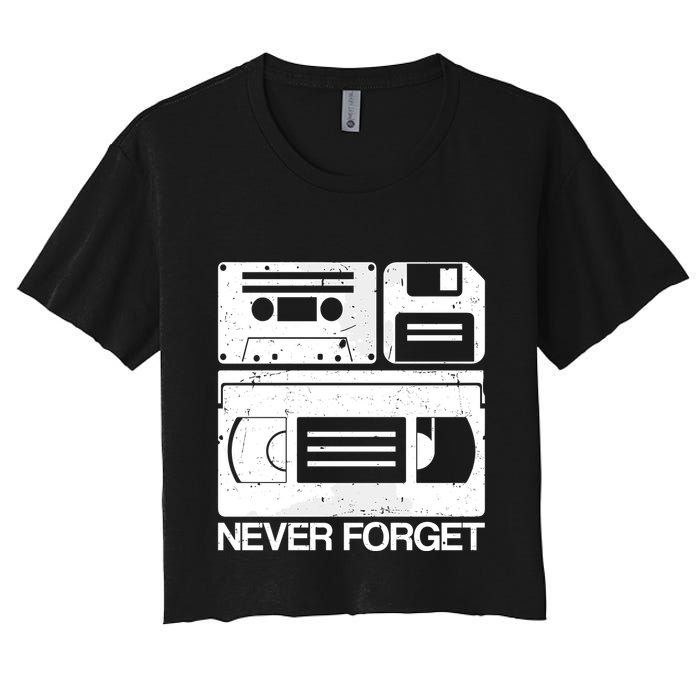 Retro Never Forget Cassette Floppy Disk Vhs Tape Crop Top