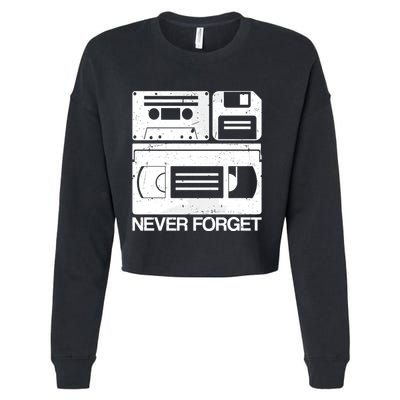 Retro Never Forget Cassette Floppy Disk Vhs Tape Cropped Pullover Crew