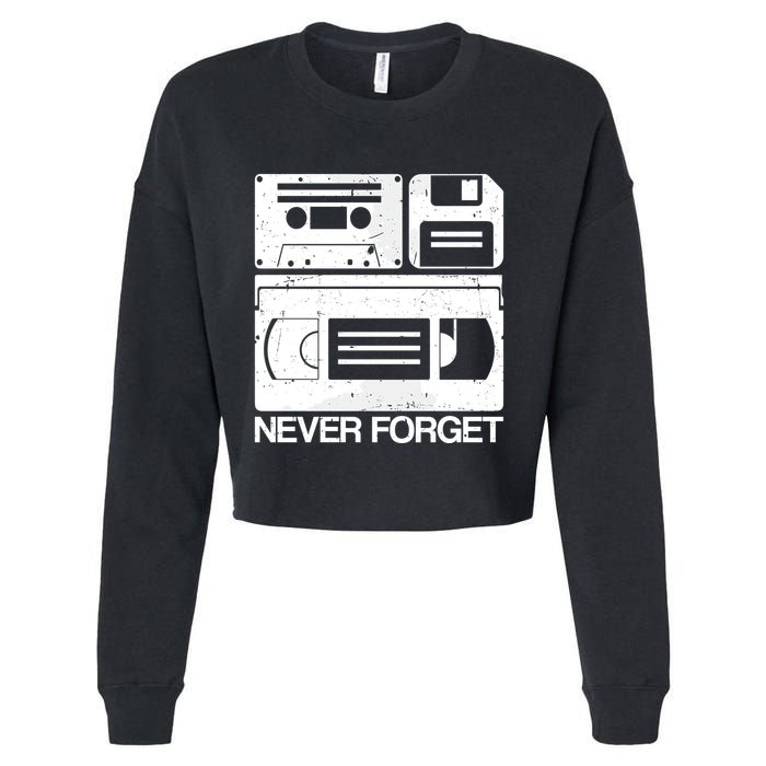 Retro Never Forget Cassette Floppy Disk Vhs Tape Cropped Pullover Crew