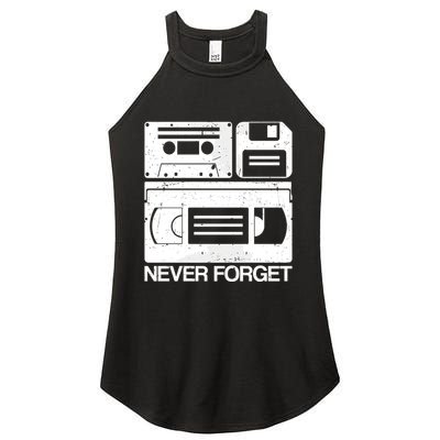 Retro Never Forget Cassette Floppy Disk Vhs Tape Women's Perfect Tri Rocker Tank