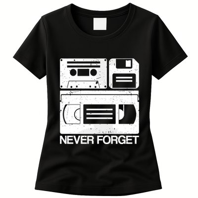 Retro Never Forget Cassette Floppy Disk Vhs Tape Womens T-Shirt
