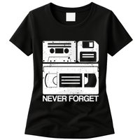 Retro Never Forget Cassette Floppy Disk Vhs Tape Womens T-Shirt