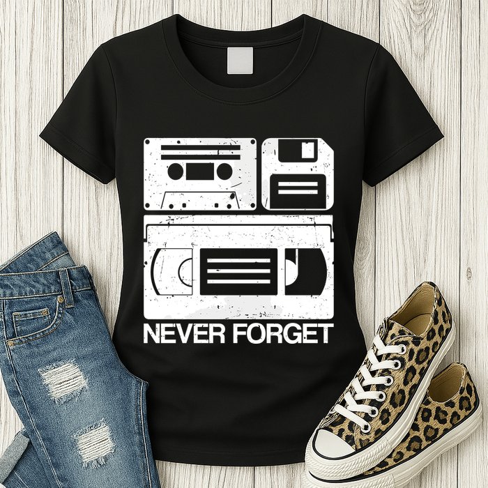 Retro Never Forget Cassette Floppy Disk Vhs Tape Womens T-Shirt
