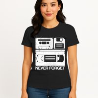 Retro Never Forget Cassette Floppy Disk Vhs Tape Womens T-Shirt