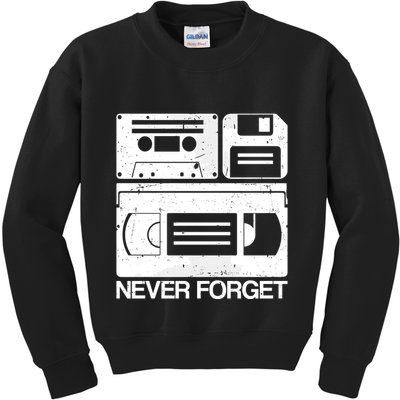 Retro Never Forget Cassette Floppy Disk Vhs Tape Kids Sweatshirt