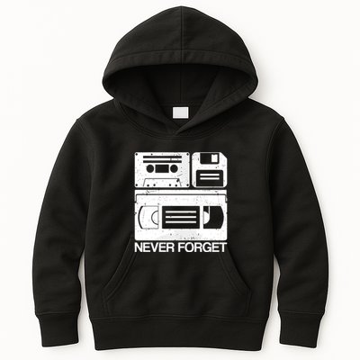Retro Never Forget Cassette Floppy Disk Vhs Tape Kids Hoodie