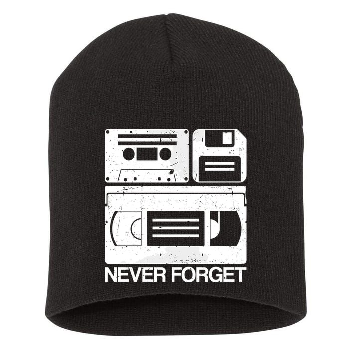 Retro Never Forget Cassette Floppy Disk Vhs Tape Short Acrylic Beanie