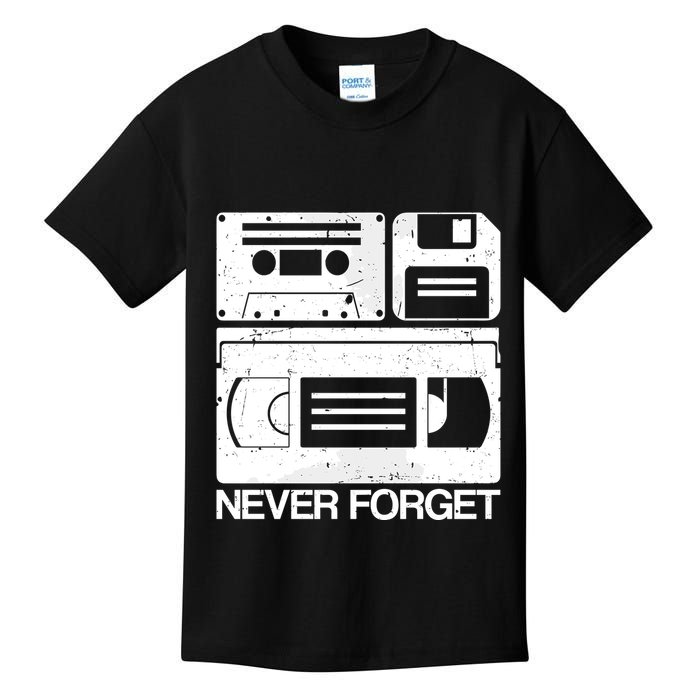 Retro Never Forget Cassette Floppy Disk Vhs Tape Kids T-Shirt