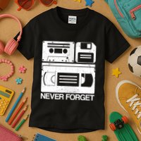 Retro Never Forget Cassette Floppy Disk Vhs Tape Kids T-Shirt