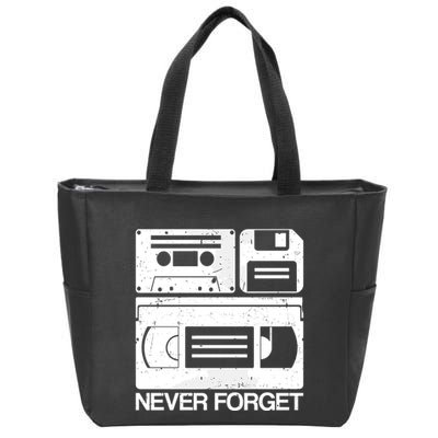 Retro Never Forget Cassette Floppy Disk Vhs Tape Zip Tote Bag