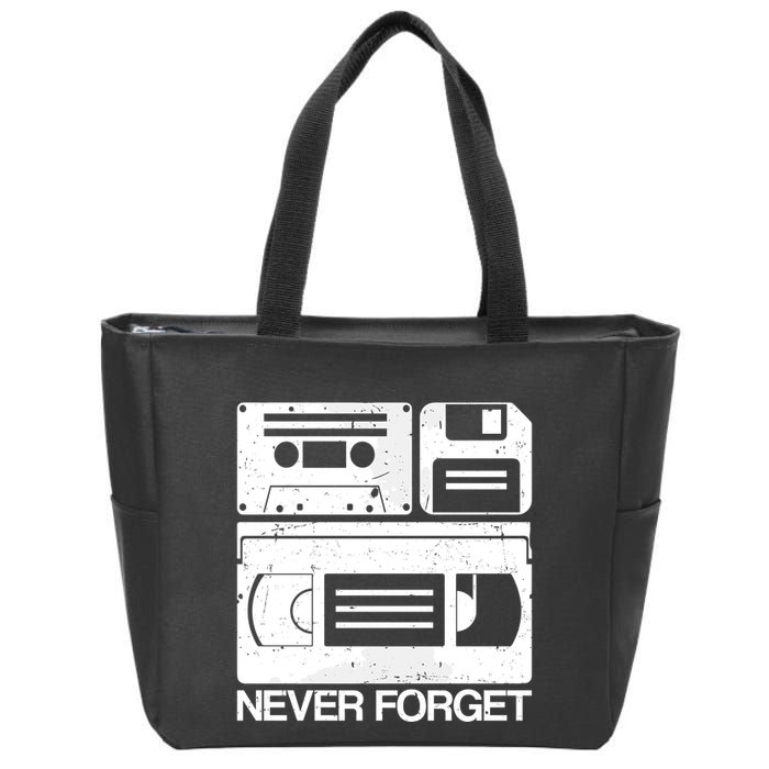 Retro Never Forget Cassette Floppy Disk Vhs Tape Zip Tote Bag