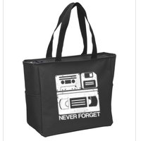 Retro Never Forget Cassette Floppy Disk Vhs Tape Zip Tote Bag