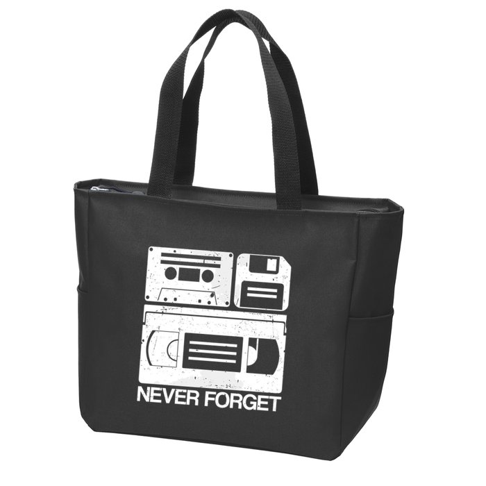 Retro Never Forget Cassette Floppy Disk Vhs Tape Zip Tote Bag