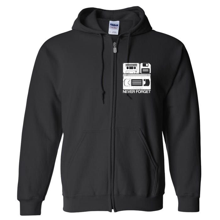 Retro Never Forget Cassette Floppy Disk Vhs Tape Full Zip Hoodie