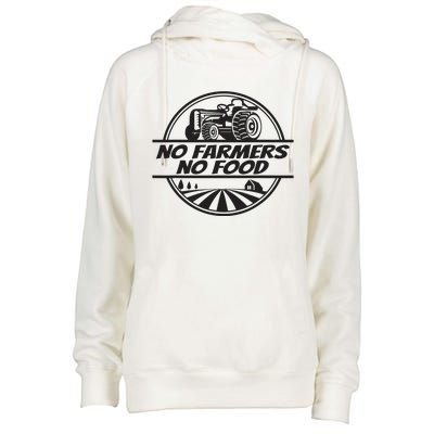 Retro No Farmers No Food Support Local Foods Farmer Womens Funnel Neck Pullover Hood