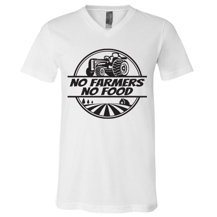Retro No Farmers No Food Support Local Foods Farmer V-Neck T-Shirt