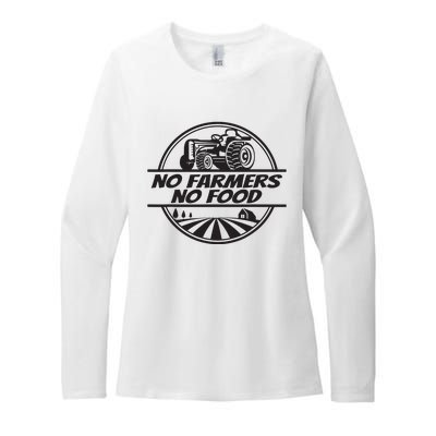 Retro No Farmers No Food Support Local Foods Farmer Womens CVC Long Sleeve Shirt