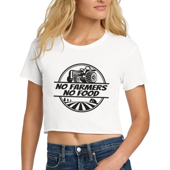 Retro No Farmers No Food Support Local Foods Farmer Women's Crop Top Tee