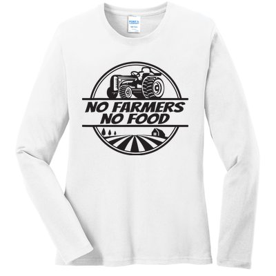 Retro No Farmers No Food Support Local Foods Farmer Ladies Long Sleeve Shirt