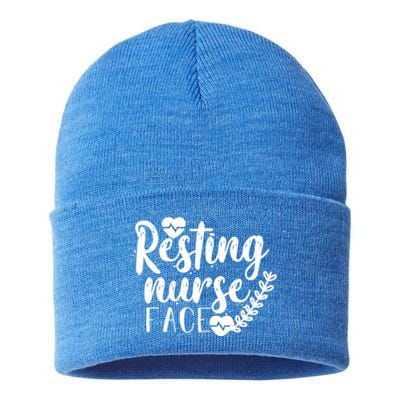 Resting Nurse Face Funny Cool Gift Sustainable Knit Beanie