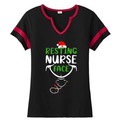 Resting Nurse Face Funny Stethoscope Christmas Nurse Lover Funny Gift Ladies Halftime Notch Neck Tee