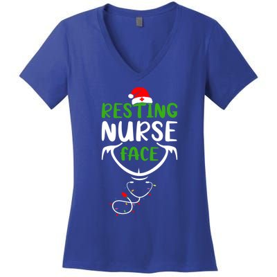 Resting Nurse Face Funny Stethoscope Christmas Nurse Lover Funny Gift Women's V-Neck T-Shirt